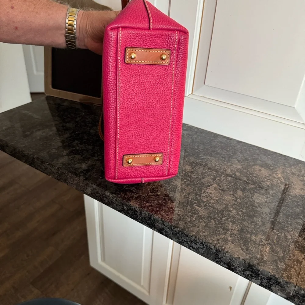 Dooney & Bourke Fuchsia Pebbled Leather Satchel with Brown Trim